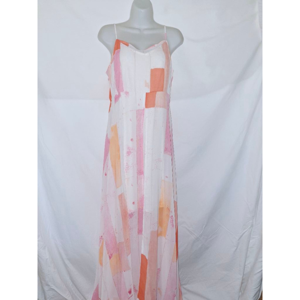 Cato Sz 12 White Pink peach Y2K fairy 90s spaghetti strap whimsical maxi dress